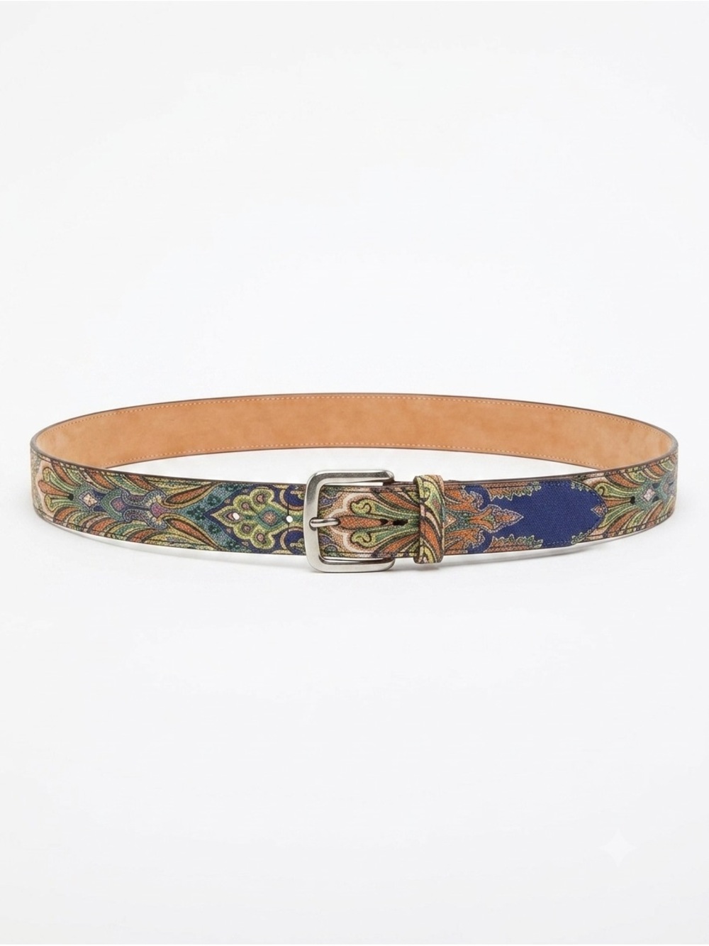 Etro men’s Blue Paisley Leather-Trim Belt